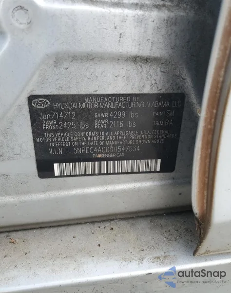2013 Hyundai Sonata Se from USA, damaged, VIN 5NPEC4AC0DH547534